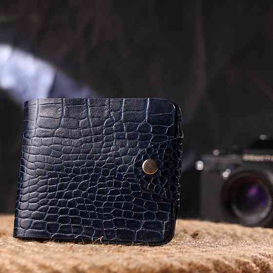 Стильне портмоне для чоловіків у два складення з натуральної фактурної шкіри з тисненням під крокодила CANPELLINI 21577 Синє Київ