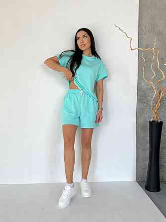 Женский летний прогулочный костюм двойка: футболка и шорты двунитка Мята, 48/52 Одесса