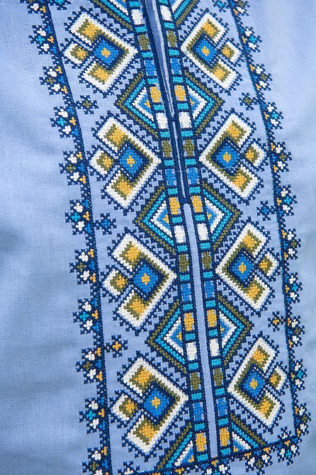 Вишиванка сорочка чоловіча лляна, блакитна, льон, вишиванки чоловічі в Україні Юра-Ром Одяг Київ - фото 5