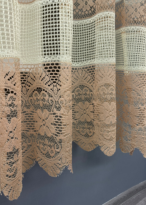 Тюль сетка VR-Textil Juli № 1718т Арка на кухню цвет кремовый с карамельным 300х160 см (53-0026) Киев - изображение 6