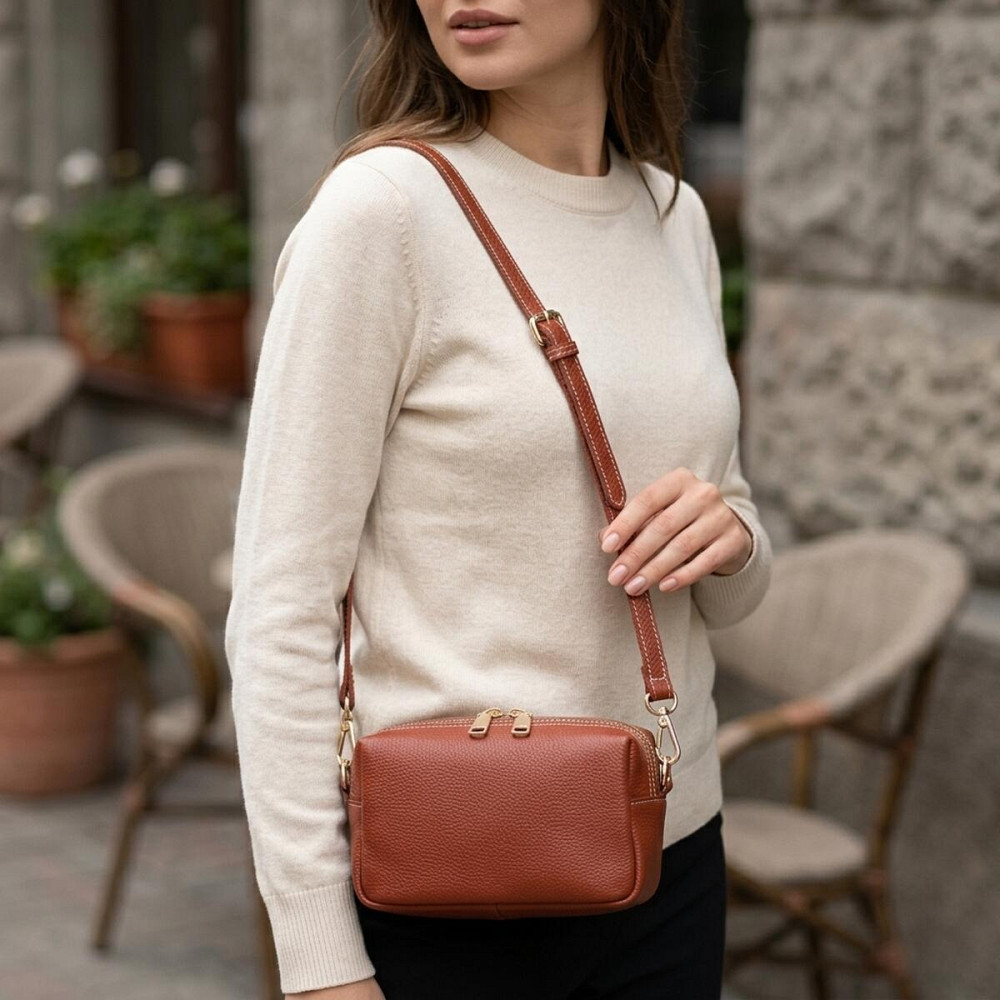 Оригінальна жіноча сумка з двома ременями з натуральної шкіри Vintage 22273 Коричневий Київ - фото 12