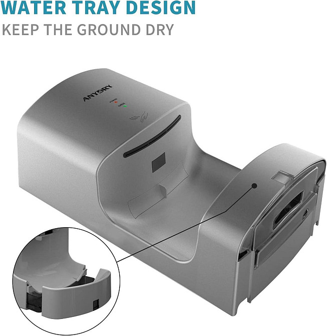 Сушарка для рук anydry 2630TS автоматична електрична настінна 1400-1650W сіра срібна потужна, електросушарка для туалету Київ - фото 5