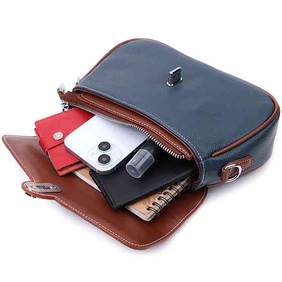 Сумка жіноча з фактурним клапаном із натуральної шкіри Vintage 22622 Синя Київ