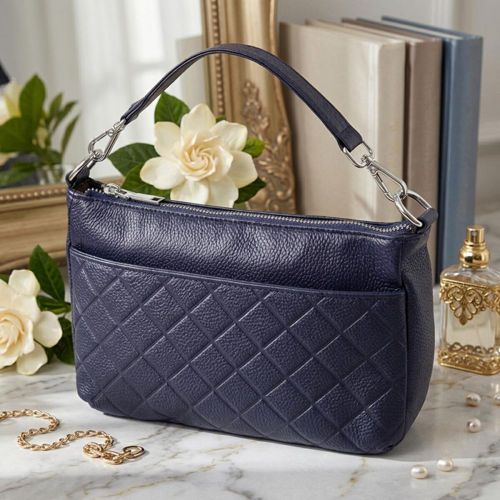 Сумка жіноча з натуральної шкіри з двома ремінцями Vintage 22928 Синій Київ - фото 11