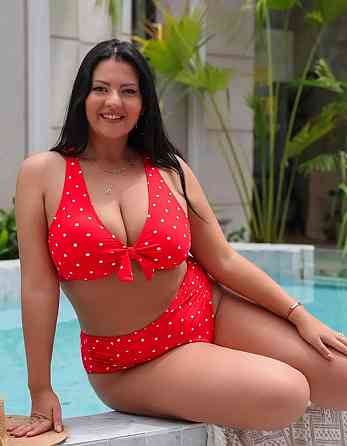 Купальник женский в горошек батал раздельный красный Киев