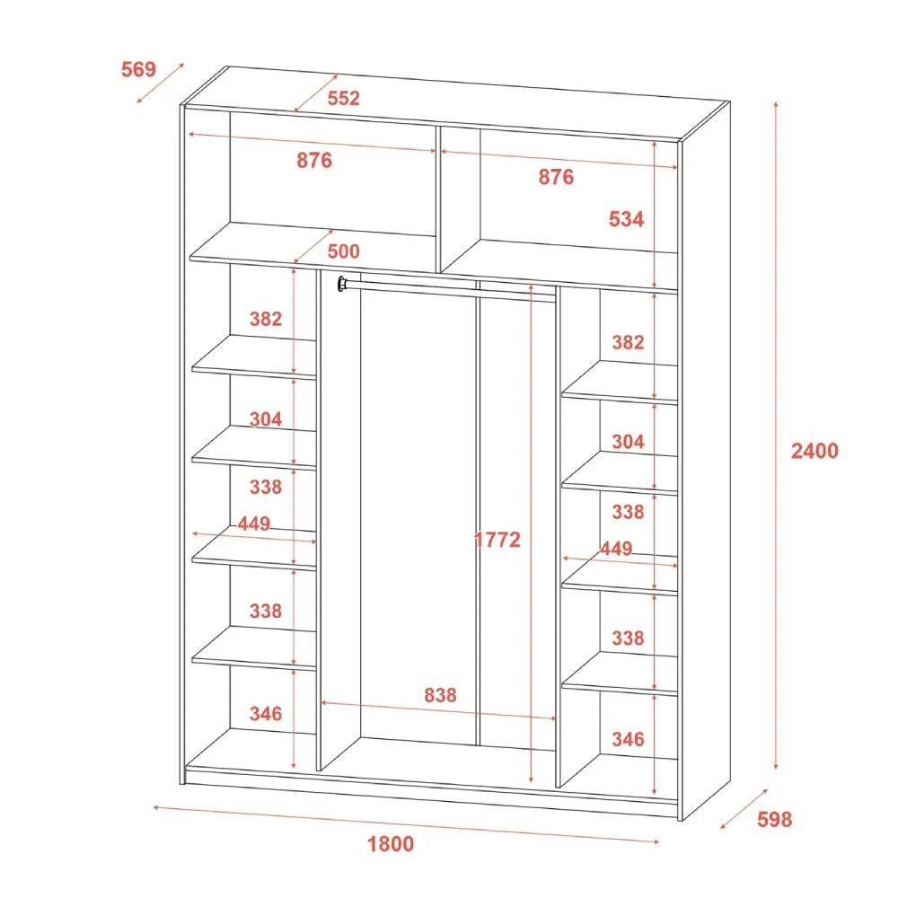 Шкаф купе Doros G-Caiser Кашемир/Черный 1 ДСП/1 стекло 3 части 180х60х240 (42005323) (DRS-012238) Львов - изображение 2