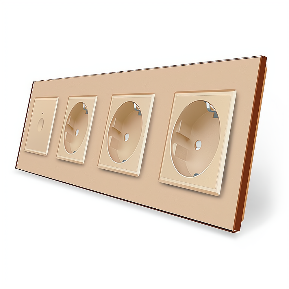 LIVOLO Сенсорний вимикач Sense 1 сенсор 3 розетки Livolo золотий скло (VL-C7FC1/FCTC16A/FCTC16A Коломия - фото 3