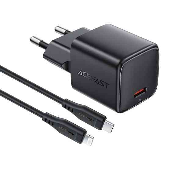 Мережевий зарядний пристрій з кабелем ACEFAST A118 PD30W mini GaN USB-C fast charger set (P16) Black Одеса