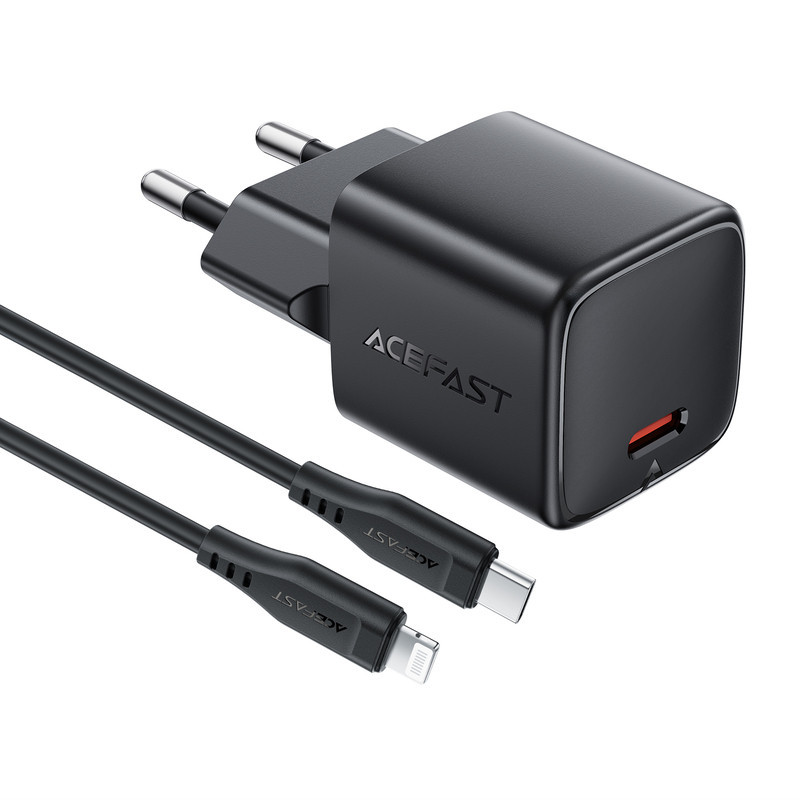 Мережевий зарядний пристрій з кабелем ACEFAST A118 PD30W mini GaN USB-C fast charger set (P16) Black Одеса - фото 3