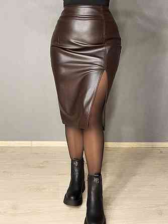 Спідниця жіноча Gritana 125 з екошкіри з розрізом міді пряма коричнева, коричневий, L Київ