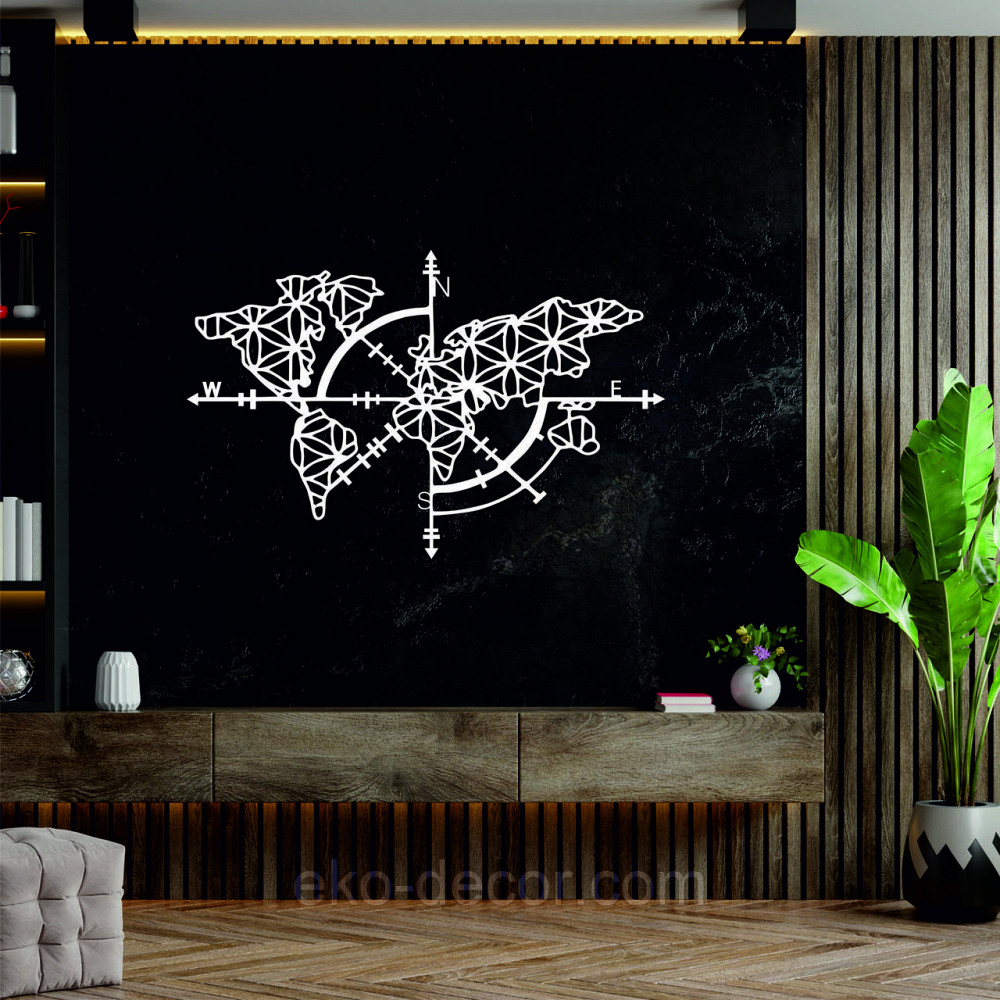 Декоративне настінне 3D Панно «Карта Компас», Декор на стіну з об'ємом Київ - фото 5