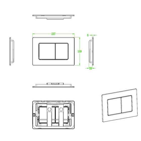 Панель змиву Koer KT-0612-12 240x160x10mm з нержавіючої сталі, кнопка квадр. (колір матове золото) (KR6121)   ( 21710 ) Харьков