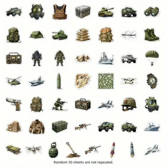 Набор стикеров «Военная техника и снаряжение» – 50 штук, тактические наклейки ПВХ Киев