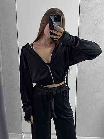 Жіночий повсякденний костюм із якісного велюру-двійка Чорний Одеса