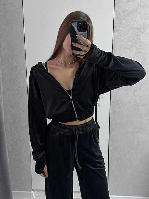 Жіночий повсякденний костюм із якісного велюру-двійка Чорний Одеса - фото 5