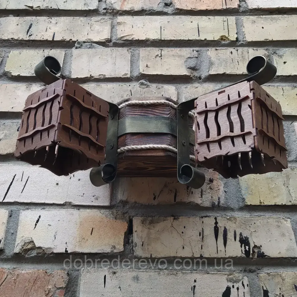 Бра деревянна на2 плафона з елементами ковки Вижниця - фото 2