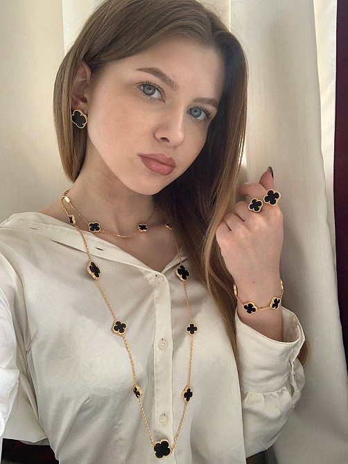 Кольцо Van Cleef позолота 18 К / кольцо клевер черное в лимонном золоте Одесса - изображение 7