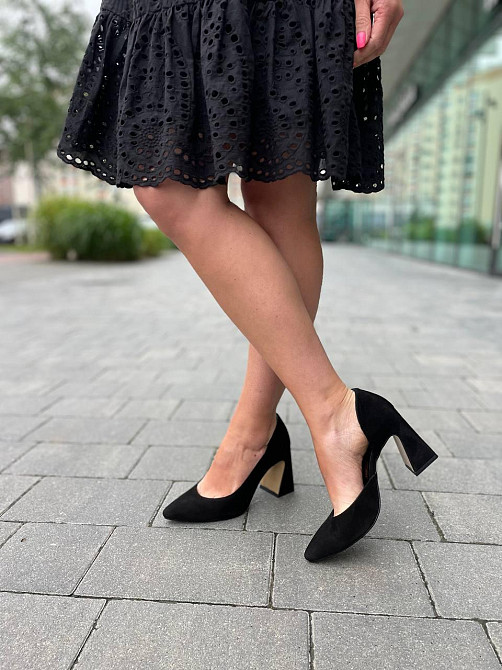 LIRIO Замшеві туфлі жіночі на стійких грубих підборах весна-осінь демісезонні чорні T0304/CT805 Коломия - фото 6