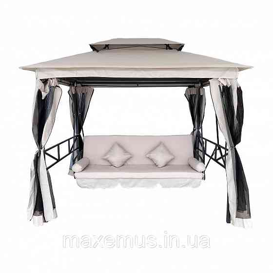 Садовые качели B0 02 с навесом подушками и москитной сеткой качели для сада и дачи бежевая Мостиська