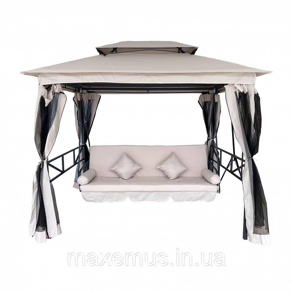 Садовые качели B0 02 с навесом подушками и москитной сеткой качели для сада и дачи бежевая Мостиска - изображение 3
