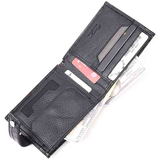 Стильный мужской кошелек из фактурной кожи под рептилию Черный (KARYA) Киев