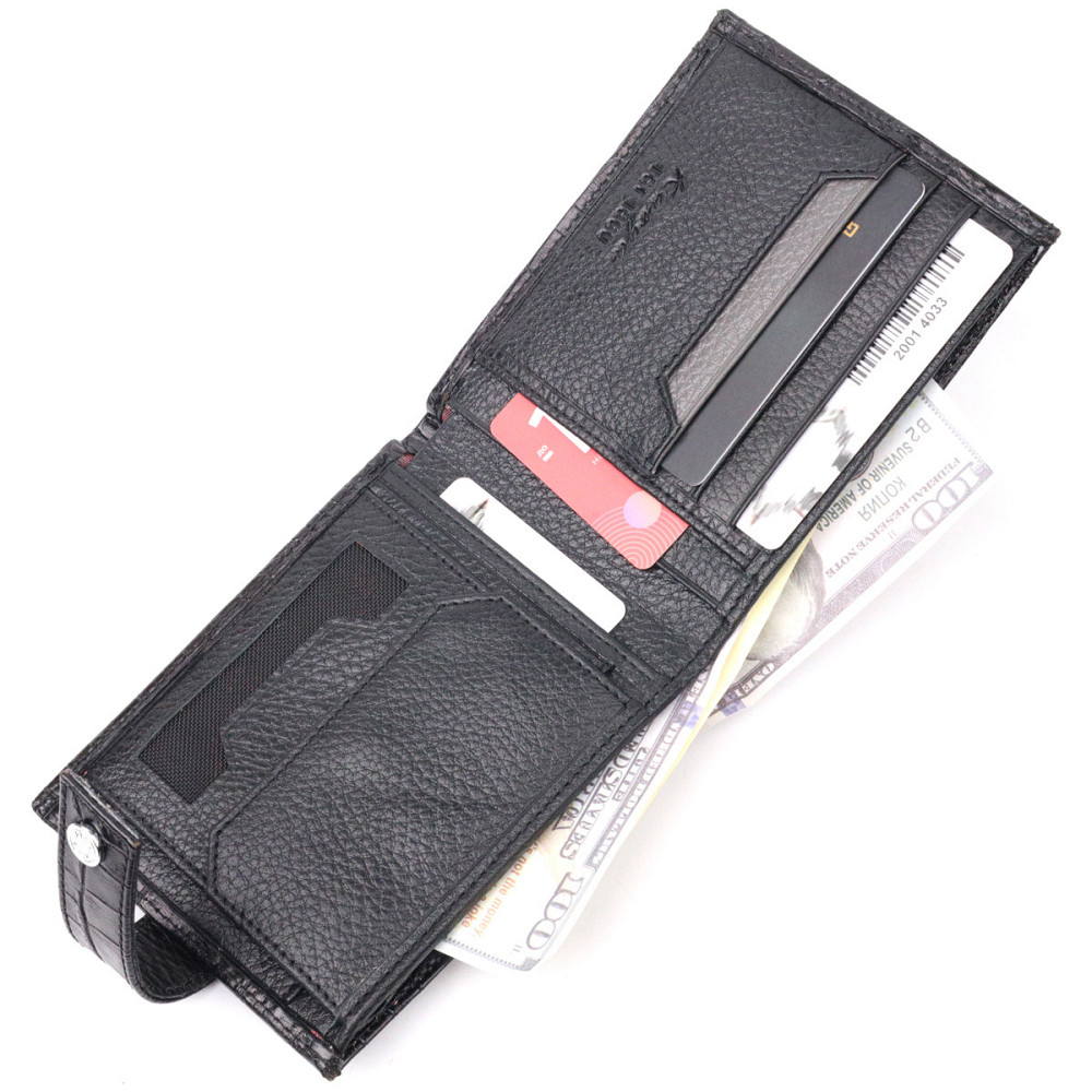 Стильный мужской кошелек из фактурной кожи под рептилию Черный (KARYA) Киев - изображение 3