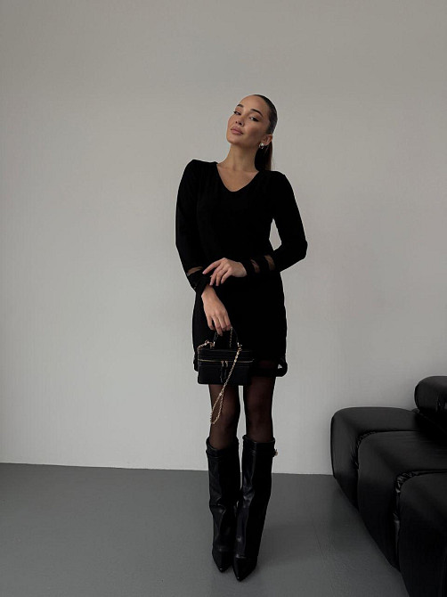 Жіноча стильна святкова сукня зі вставками із сітки вільного фасону креп дайвінг + сітка 46/48 Одеса - фото 7