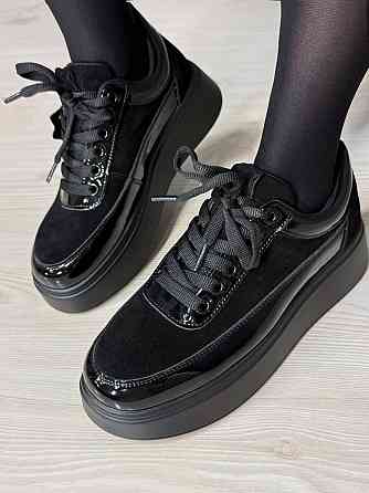 Кеды женские Hengji 536-9 комбинированные из замши и лаковой кожи на платформе черные, 36, 23,5 см Киев