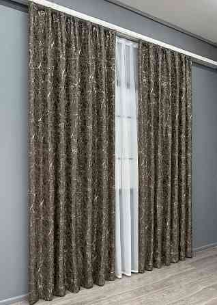Комплект готових штор VR-Textil Льон мармур Royal Touch № 2008ш Сіро-коричневий 200х270 см 2 шт (32-482) Київ