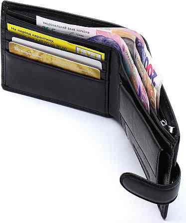 Шкіряне чоловіче портмоне на кнопці ST Leather ST104 Чорний Київ