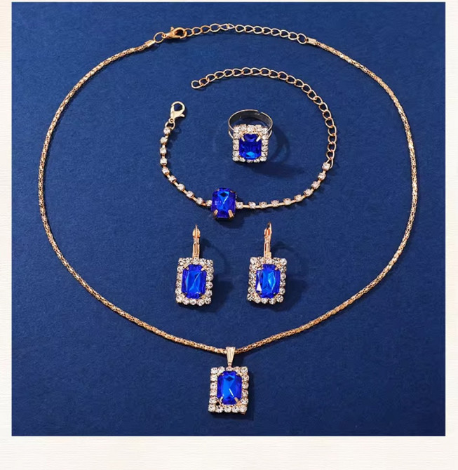 Подарочный набор для женщин наручные часы браслет кольцо ожерелье и серьги без подарочной коробки синий Киев - изображение 6