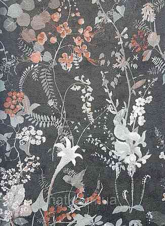 Обои виниловые на флизелине AS creation TheBos 0.53х10 растения листья цветы ягоды бирюза коричневые на черном Киев