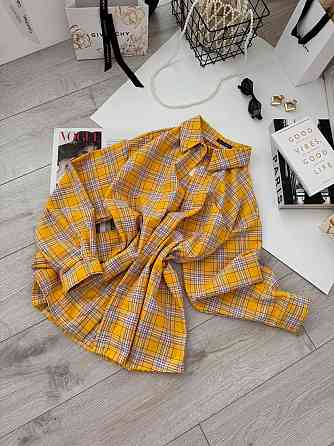 Женская базовая оверсайз рубашка в клетку Желтый Одесса