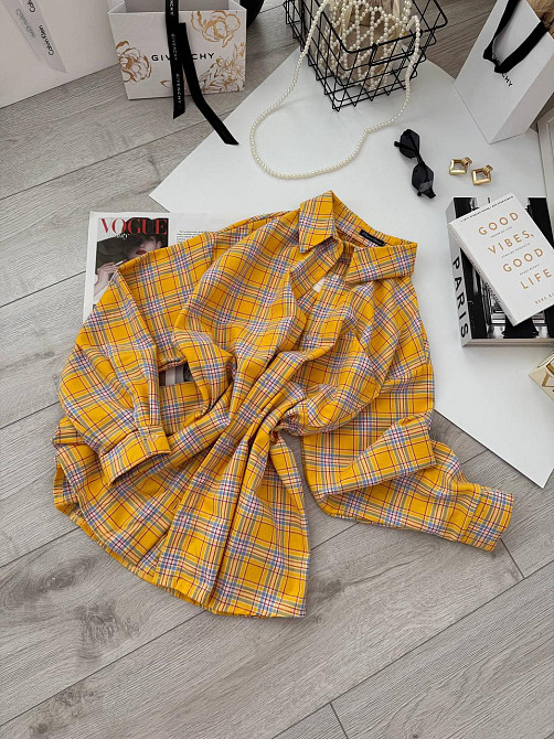Женская базовая оверсайз рубашка в клетку Желтый Одесса - изображение 1