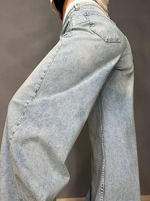 Джинси жіночі I8 162-76 PALAZZO BOXER біла резинка на талії широкі від стегна, блакитний з зеленим,  Одеса - фото 3