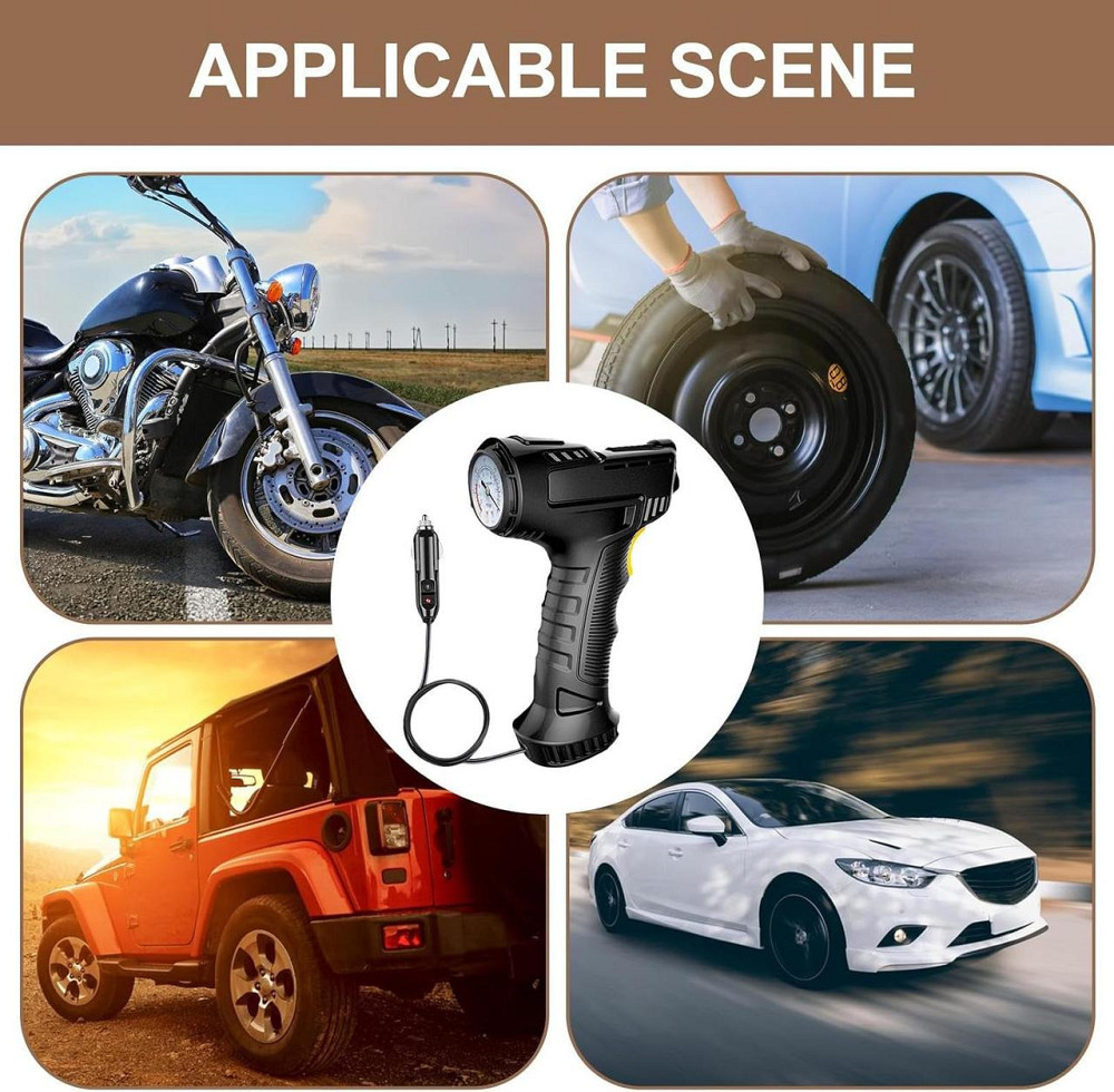 Портативний провідний компресор для шин 120 Вт, швидкий 12V насос, з манометром і LED-ліхтарем Київ - фото 3