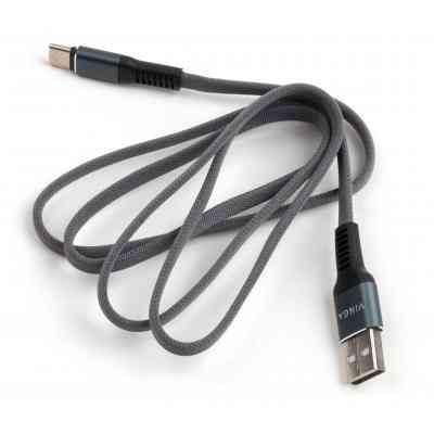 Дата кабель USB 2.0 AM to Type-C 1m flat nylon gray Vinga (VCPDCTCFNB1GR) Вінниця