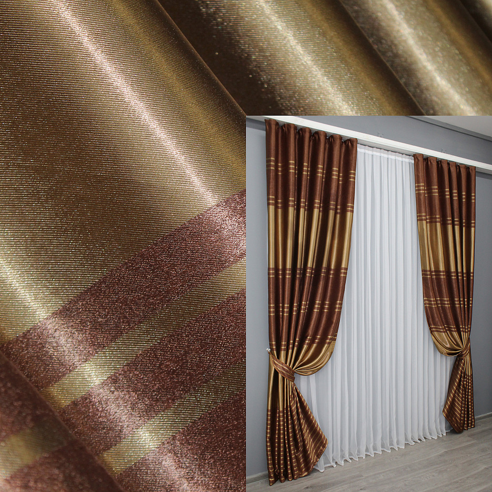 Комплект готових штор VR-Textil Софт № 1392ш Коричневий з золотистим 150х270 см 2 шт (33-0253) Київ - фото 1
