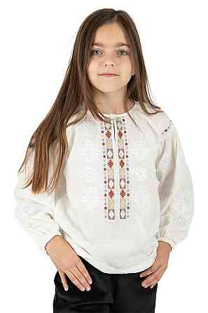 Вишиванка жіноча з довгим рукавом лляна, молочна топ Київ