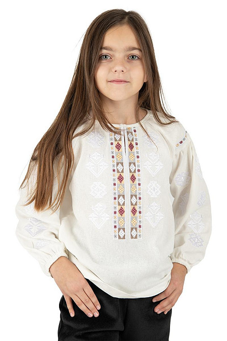 Вышиванка женская с длинным рукавом  льняная, молочная я топ Киев - изображение 6