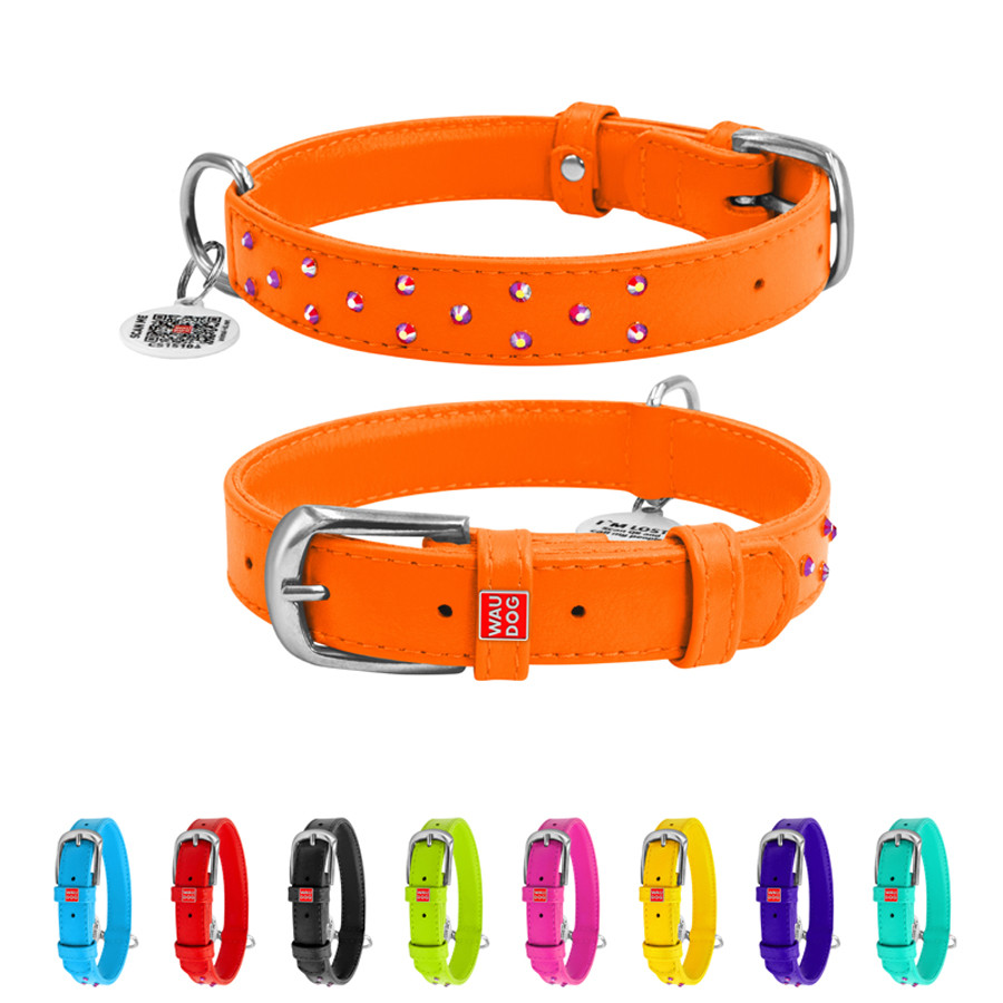 Нашийник для собак шкіряний WAUDOG Glamour з QR паспортом, з клейовими стразами, Ш 25 мм, Дов 3 Коломыя - изображение 1