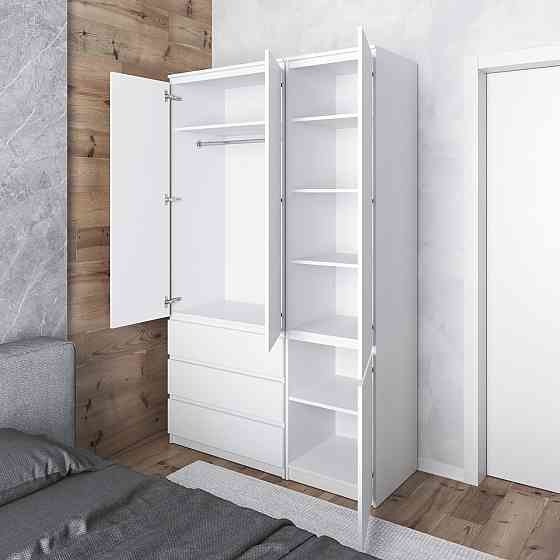 Шафа для одягу VAYS в спальню з 3 шухлядами, штангою та полицями, без ручок R9+R22 Бетон-Білий фасад Львів