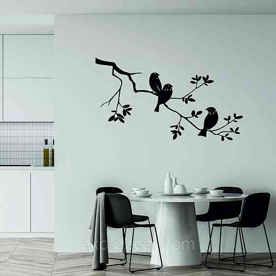 Декоративное настенное Панно «Птички на ветке», Декор на стену 70*39 см, Черный Киев