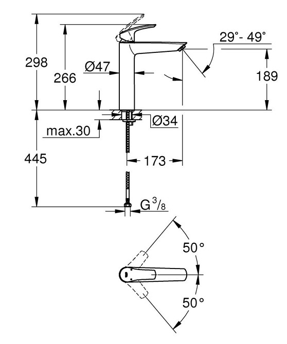Змішувач на стільницю для раковини XL-розміру Grohe Eurosmart New (23971003)   ( 26860 ) Харьков - изображение 3