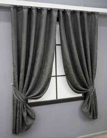 Комплект коротких штор VR-Textil Лен мрамор Pavliani № 1667ш Графитовый 130х170 см 2 шт (35-0306) Киев