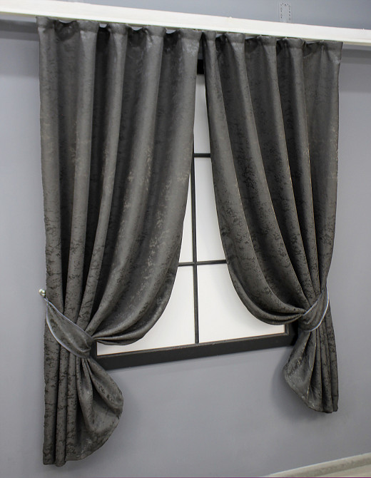 Комплект коротких штор VR-Textil Лен мрамор Pavliani № 1667ш Графитовый 130х170 см 2 шт (35-0306) Киев - изображение 2