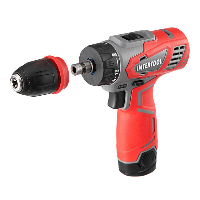 Дриль-шурупокрут акумуляторний, 12 В, Li-Ion, 1,5 Аг, 30 Нм, 0-350/0-1300 об/хв, 0,8-10 мм, знімний патрон INTERTOOL DT-0314 Київ - фото 1