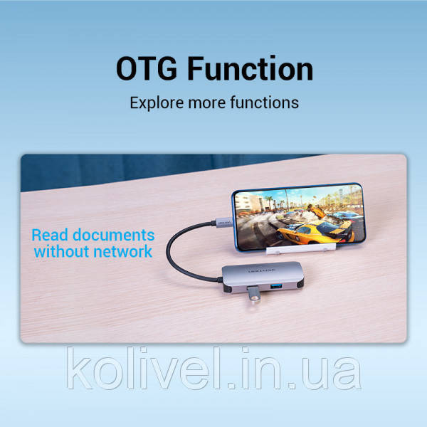 Хаб USB 3.1 Type-C -> 3хUSB 3.0/RJ45 Gigabit/PD 100W 5-in-1 Vention (TNFHB) Київ - фото 8