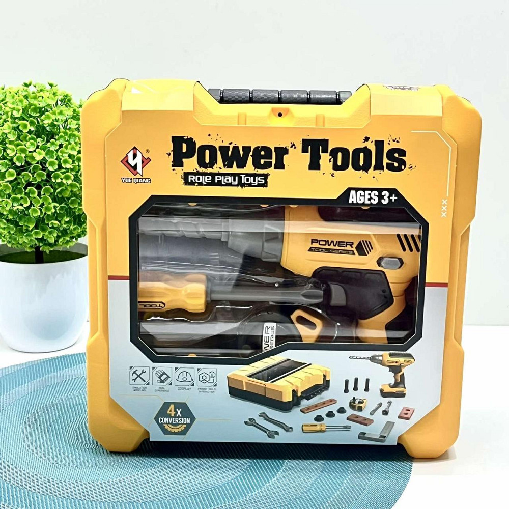 Набір інструментів шуруповерт із підсвічуванням молоток пила викрутка валізці Жовтий (T012) Чернігів - фото 2