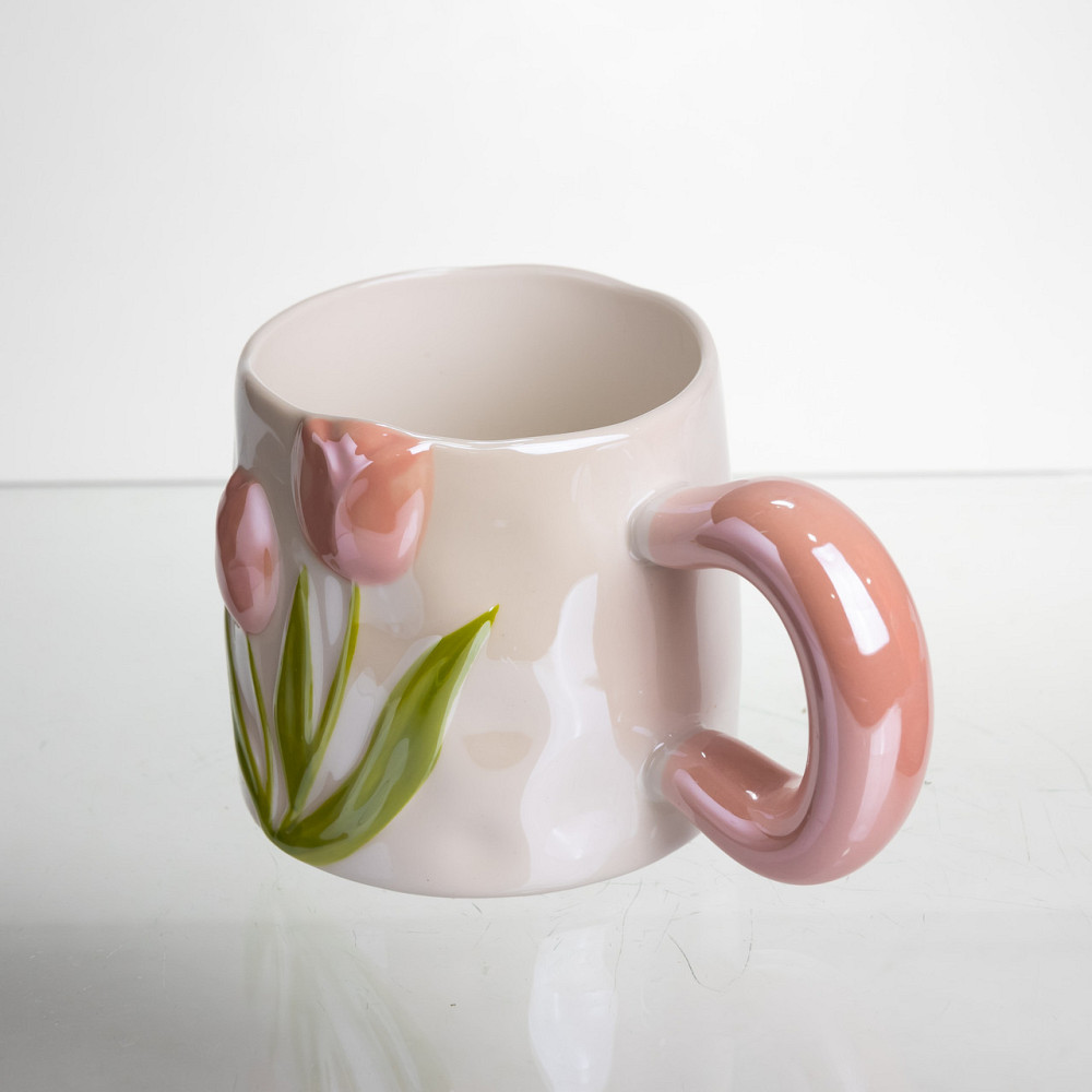 Yiwu Новорічна порцелянова чашка для чаю та кави "Ніжний Тюльпан" з 3D-декором 400 мл, святкова Коломыя - изображение 4